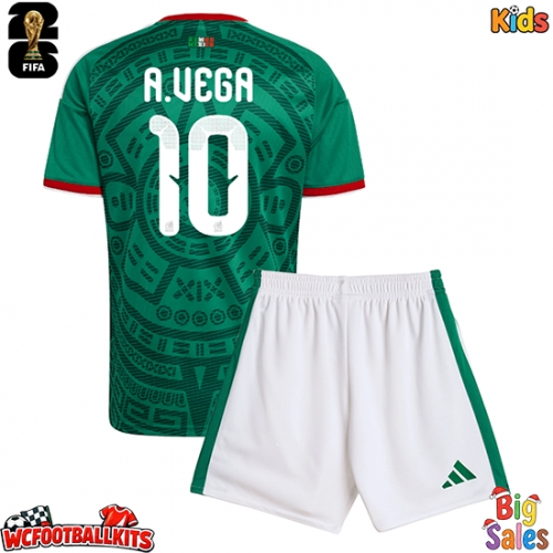Mexico Alexis Vega #10 Replica Home Stadium Kit for Kids World Cup 2026 Short Sleeve (+ pants)